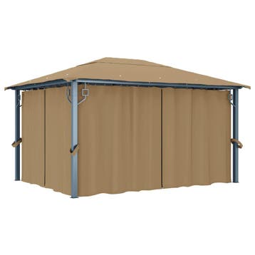 vidaXL Prieel met gordijn 400x300 cm aluminium taupe, Tuin en Terras, Partytenten, Verzenden, Nieuw