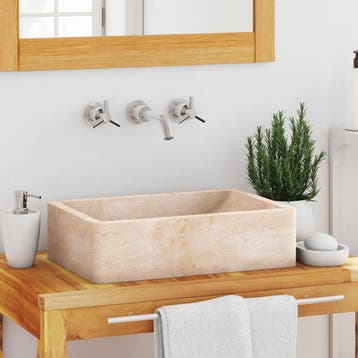 vidaXL Gootsteen 45x30x12 cm marmer hoogglans crèmekleurig, Doe-het-zelf en Bouw, Verzenden, Nieuw