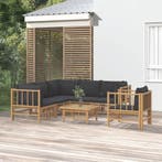 vidaXL 7-delige Loungeset met kussens bamboe donkergrijs, Verzenden, Loungeset