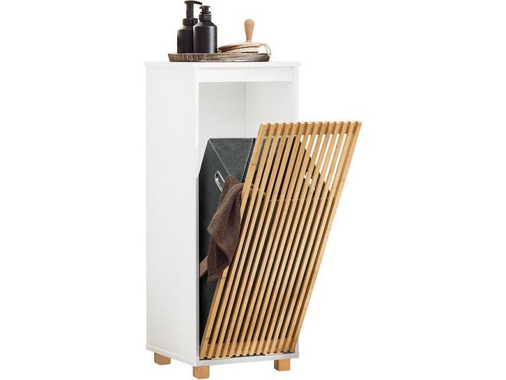 SoBuy BZR126-W - Staande Badkamerkast - 1 Kantelbare Wasmand, Huis en Inrichting, Overige Huis en Inrichting, Nieuw, Verzenden