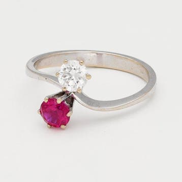 Bague - 18 carats Or blanc Diamant (Naturelle) - rubis