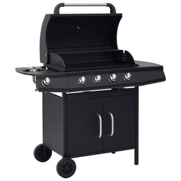 vidaXL Gasbarbecue 4+1 kookzone staal zwart, Verzenden