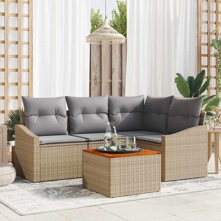 vidaXL Tuinbank Set met kussen 5 pcs Beige poly rattan, Tuin en Terras, Tuinsets en Loungesets, Nieuw, Verzenden