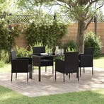 vidaXL Tuin Eettafel Set met kussen 5 pcs Zwart poly rattan, Verzenden, Nieuw