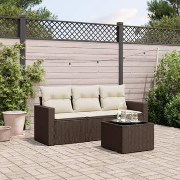 vidaXL 4-delige Loungeset met kussens poly rattan bruin, Verzenden
