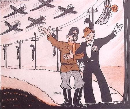 Stalin en Mustafa Kemal Atatürk? op spotprent (lijst optie), Antiquités & Art, Art | Lithographies & Sérigraphies, Envoi