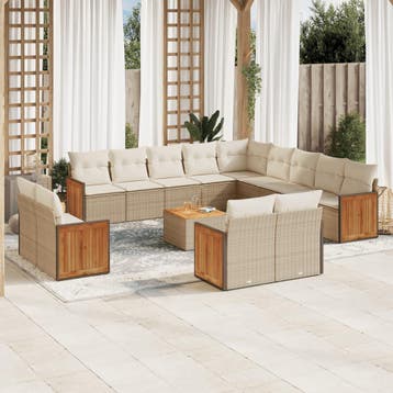 vidaXL 14-delige Loungeset met kussens poly rattan beige, Verzenden, Loungeset