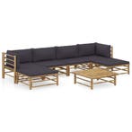 vidaXL 7-delige Loungeset met donkergrijze kussens bamboe, Verzenden, Nieuw, Loungeset