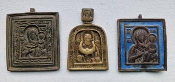 Icoon - Moeder Gods van Smolensk, Nikolaas de Wonderdoener,, Antiquités & Art, Art | Art non-occidental