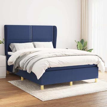 vidaXL Boxspring met matras stof blauw 140x200 cm, Verzenden
