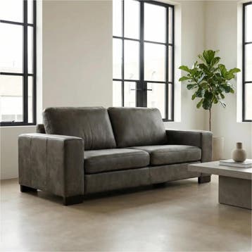 Leren bank Enjoy - 2,5 zits - Kenia Antracite (grijs) -, Nieuw, Ophalen of Verzenden, Modern, 200 tot 250 cm