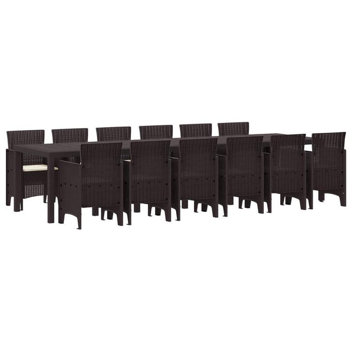 vidaXL Tuin Eettafel Set 13 pcs Bruin Polt riet, Tuin en Terras, Tuinsets en Loungesets, Nieuw, Verzenden