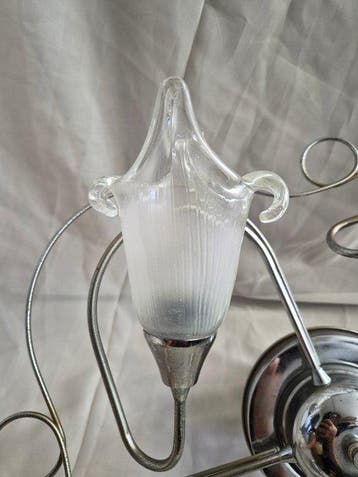 Lamp - Metaal, Glas, Chroom - Vintage italiaanse plafon