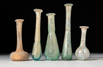 Oud-Romeins, Keizerrijk Glas Unguentarium, set van 5.