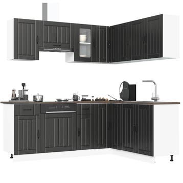 vidaXL 11-delige Keukenkastenset Kalmar bewerkt hout zwart, Verzenden, Nieuw