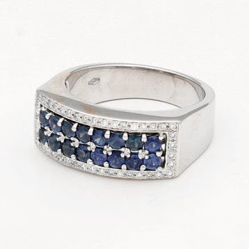 Bague - 18 carats Or blanc Diamant (Naturelle) - Saffier, Nieuw