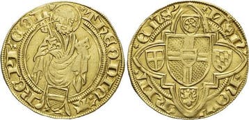 Goud-gulden o Jahr 1420 Koeln-erzbistum Dietrich Ii von M..., Verzenden, België