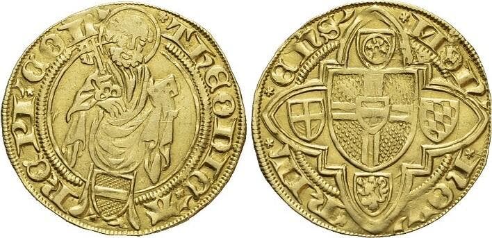 Goud-gulden o Jahr 1420 Koeln-erzbistum Dietrich Ii von M..., Postzegels en Munten, Munten | Europa | Niet-Euromunten, België