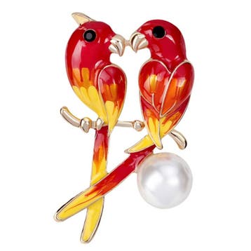 Fako Bijoux - Broche - Vogel - Parkieten Met Parel - 45x26mm, Handtassen en Accessoires, Broches, Verzenden, Nieuw