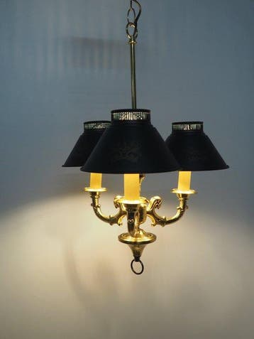 Plafonnier - Bouillotte - Laiton - Lustre à trois lumières —