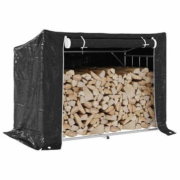 vidaXL Haardhoutrek met regenhoes 151x80,5x110,5 cm staal, Verzenden