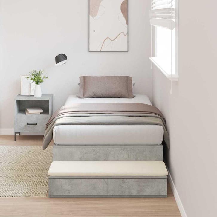 vidaXL Opbergbedframe met lade Beton Grijs 100 cm Bewerkt, Huis en Inrichting, Slaapkamer | Bedden, Nieuw, Verzenden