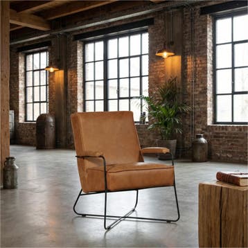 Leren fauteuil Hope - Vintage Cognac (cognac), Ophalen of Verzenden