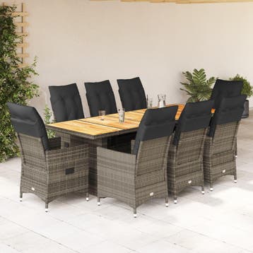 vidaXL 9-delige Bistroset met kussens poly rattan grijs, Verzenden, Nieuw