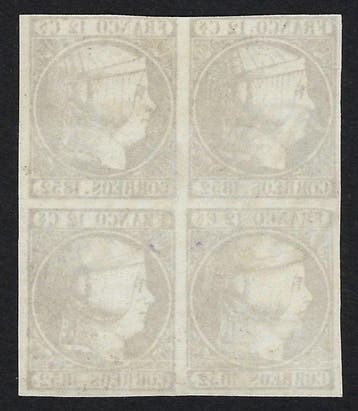 Espagne 1852 - Isabelle II 12c Lila - Bloqué - Edifil Nº 13, Gestempeld