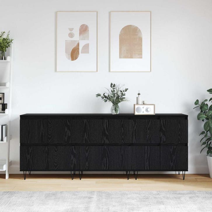 vidaXL Dressoirs 3 pcs Zwart Eiken, Huis en Inrichting, Kasten | Dressoirs, Nieuw, Verzenden