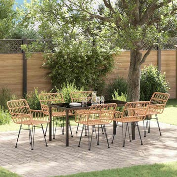 vidaXL Tuin Eettafel Set 7 pcs Bruin Gepoedercoat staal, Verzenden, Nieuw