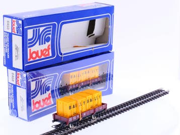 Schaal H0 Jouef 6450 SNCF Lageboordwagon met 2 Containers..., Ophalen of Verzenden, Wagon