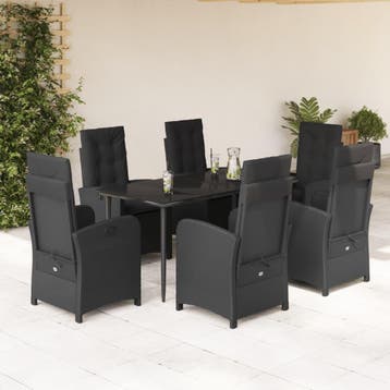 vidaXL 7-delige Tuinset met kussens poly rattan zwart, Verzenden, Nieuw, Tuinset