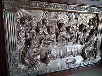 Reliëf, Ultima cena de Jesus - 57 cm - Legering, Verzilverd,, Antiek en Kunst