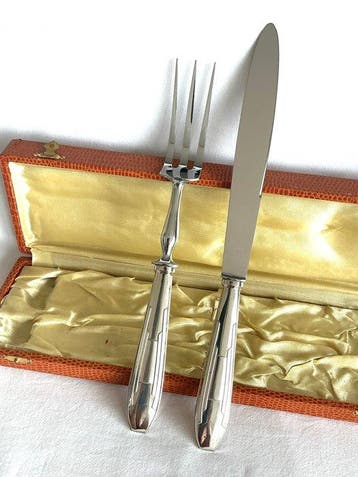 Élégant verzilverd Art Deco Serveerbestek met grote