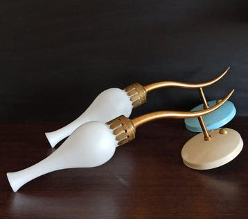 Wandlamp (2) - Verguld messing, Opaline glas