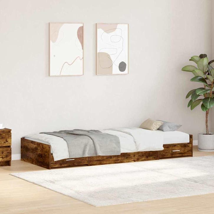 vidaXL Bedframe met hoofdeinde Rook Eiken 90 x 190 cm, Huis en Inrichting, Slaapkamer | Bedden, Nieuw, Verzenden