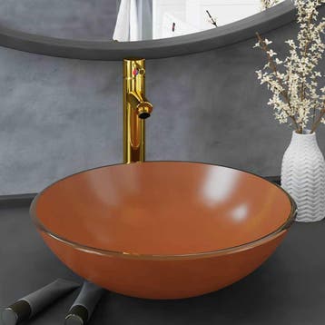 vidaXL Wastafel met kraan en pop-up afvoer gehard glas bruin, Verzenden, Nieuw