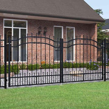 vidaXL Hekpoort KAMPEN met speerpunt zwart 302x125 cm staal, Tuin en Terras, Verzenden, Nieuw