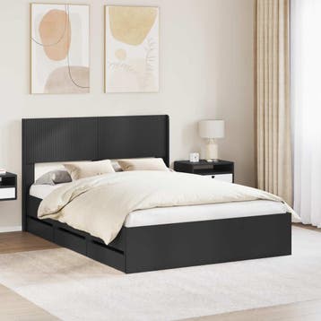 vidaXL Bedframe met opbergruimte en hoofdbord Zwart 140 x, Verzenden, Nieuw