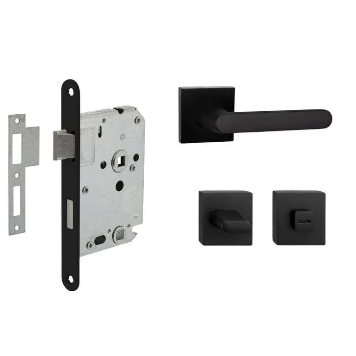 Deurbeslag set met WC-slot en deurklink Linee zwart gevee..., Doe-het-zelf en Bouw, Hang- en Sluitwerk, Klink of Kruk, Nieuw, Overige materialen