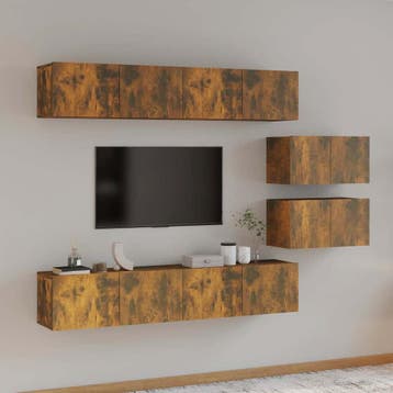 vidaXL 6-delige Tv-meubelset bewerkt hout gerookt, Verzenden, Nieuw