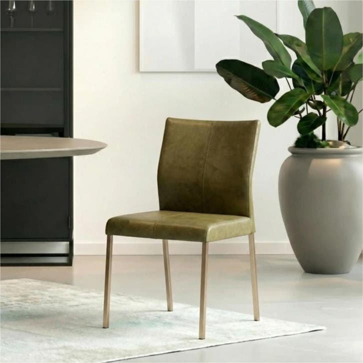 Leren eetkamerstoel Basic - Vintage Olive (olijf/groen) -, Huis en Inrichting, Stoelen, Overige kleuren, Nieuw, Leer, Ophalen of Verzenden