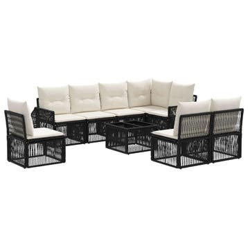 vidaXL Tuinbank Set 9 pcs Zwart en Crème Wit poly rattan, Verzenden, Nieuw