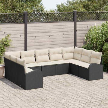 vidaXL Bankstel 9 st Zwart [Synthetisch]: Poly Riet, Tuin en Terras, Verzenden, Nieuw