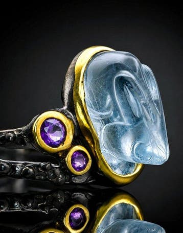Aquamarijn - Zilver, 925 - Ring - Ambachtelijk ontwerp, Verzamelen