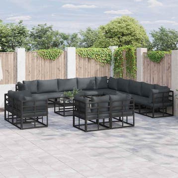 vidaXL Tuinbank Set met kussen 13 pcs Zwart Aluminium, Tuin en Terras, Verzenden, Nieuw