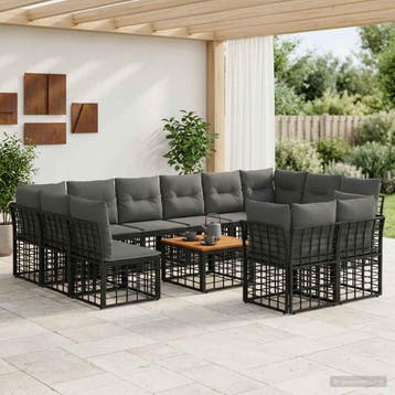 vidaXL Buiten bank set 13 st Zwart en Donker Grijs Polyester, Verzenden, Nieuw