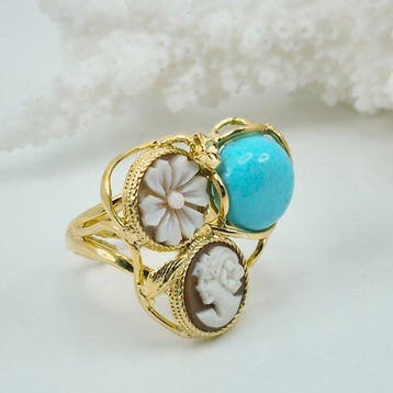 Turquoise - Zilver, Verguld - Ring - Arizona-turkoois en