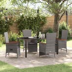 vidaXL Tuin Eettafel Set met kussen 5 pcs Grijs poly rattan, Tuin en Terras, Verzenden, Nieuw